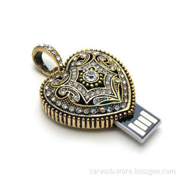 CaraUSB Retro love heart-shaped jewelry Usb sticks fashion crystal hearts personalized custom creative gifts